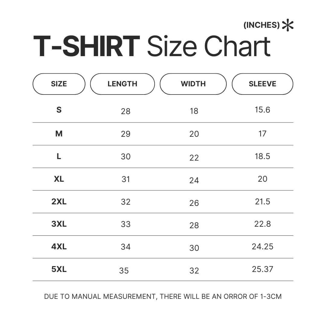 3D T shirt Size Chart - Dandadan Store
