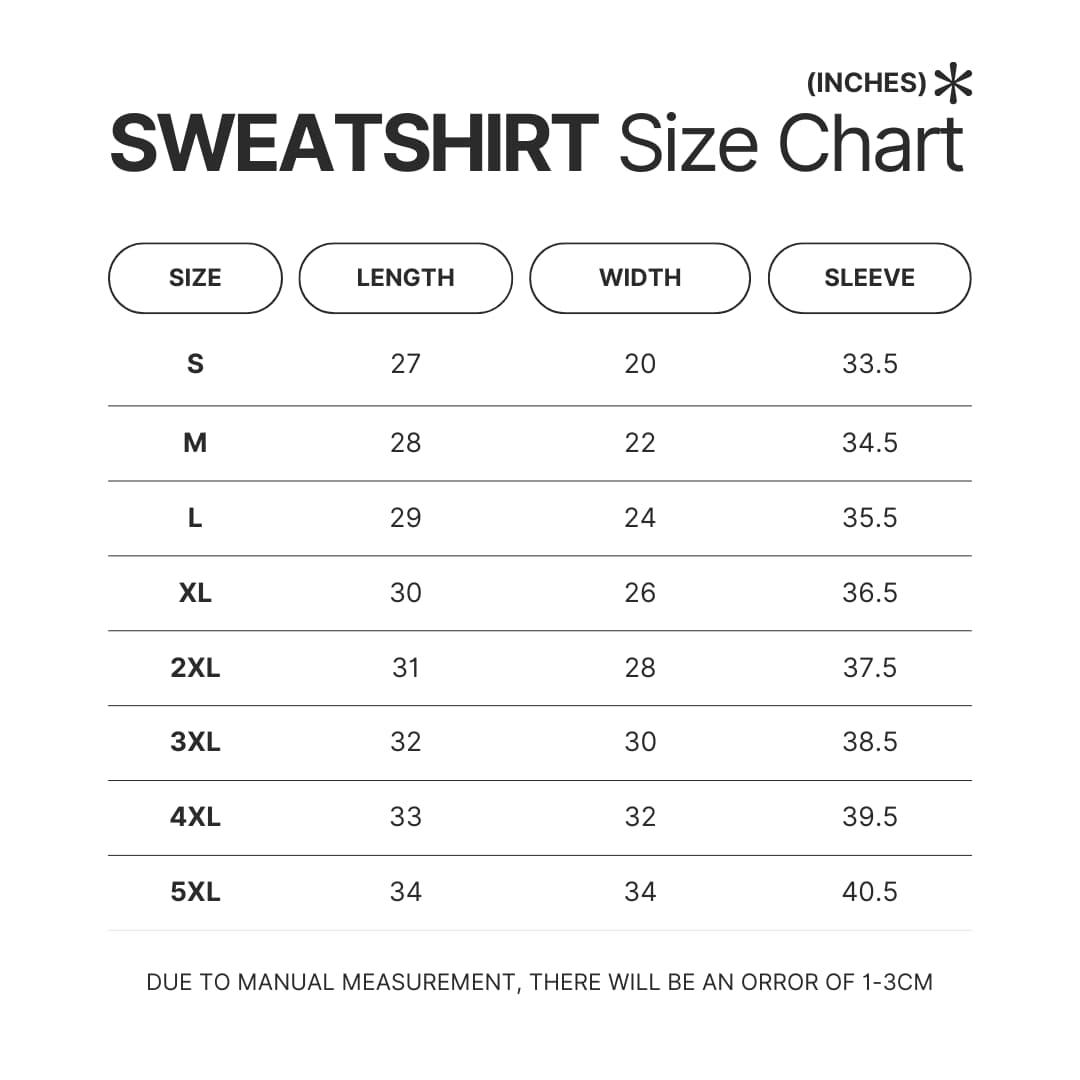Sweatshirt Size Chart 1 - Dandadan Store