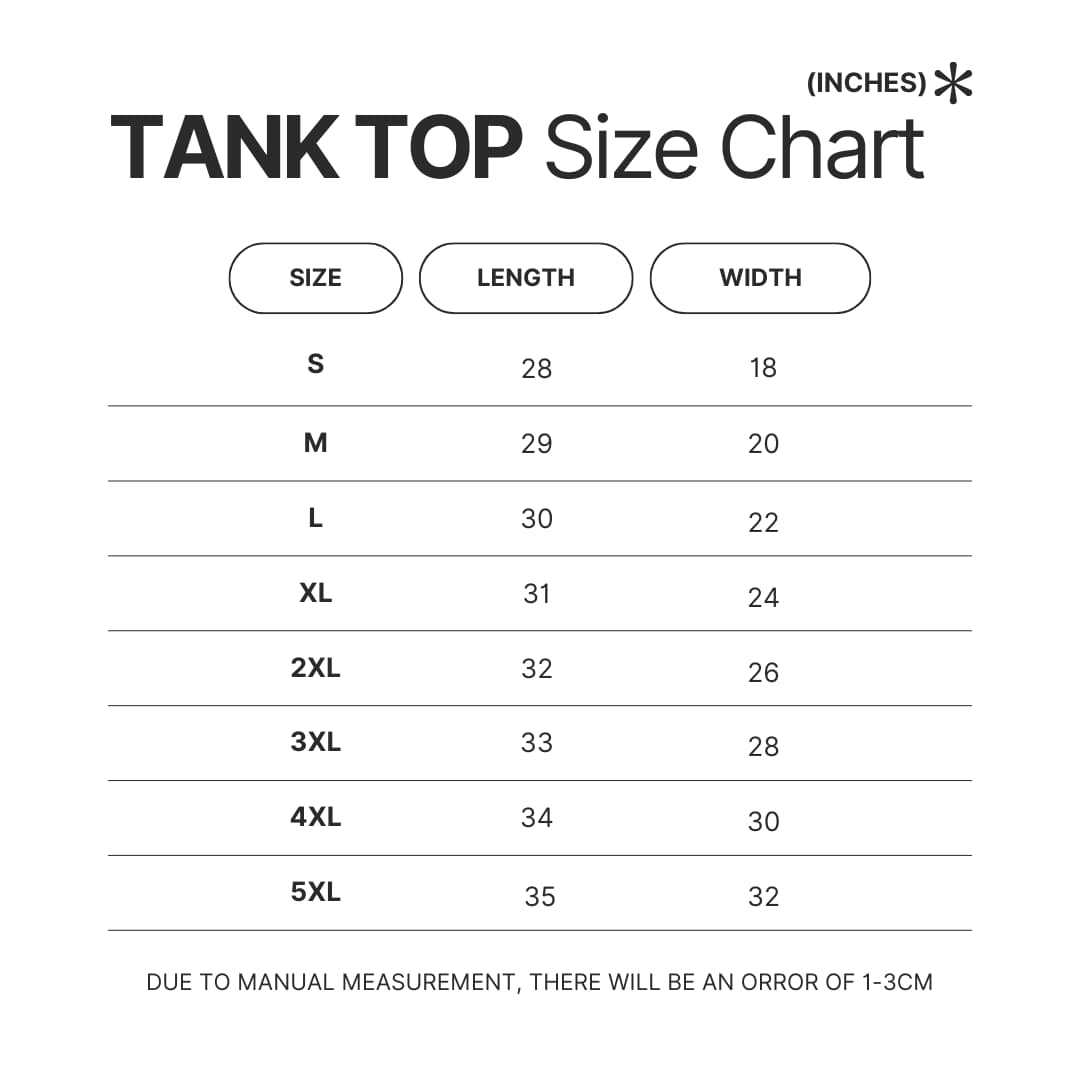 Tank Top Size Chart - Dandadan Store