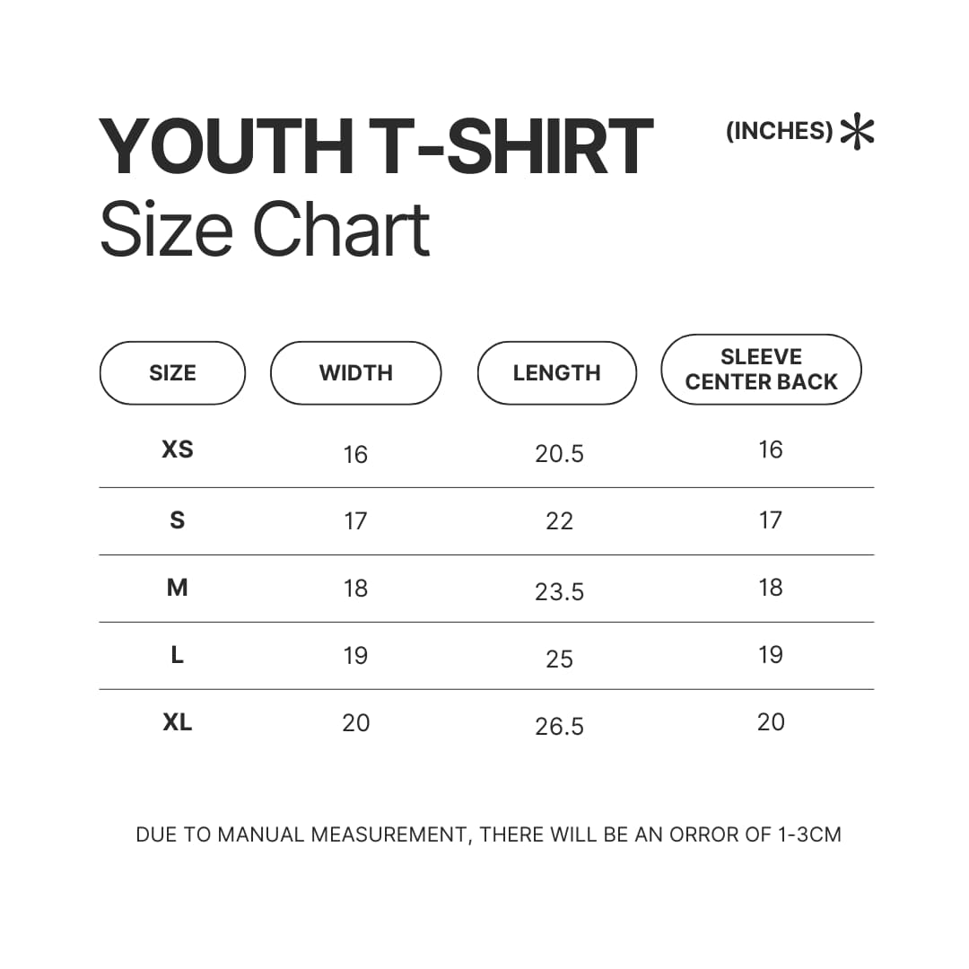 Youth T shirt Size Chart - Dandadan Store
